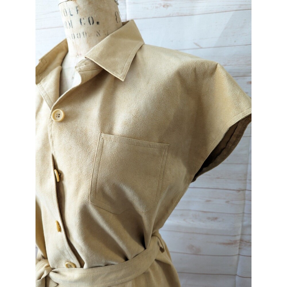 Bill Blass Blassport Dress Women’s Size 14 Beige Khaki Ultra Suede Button Up - Picture 4 of 10